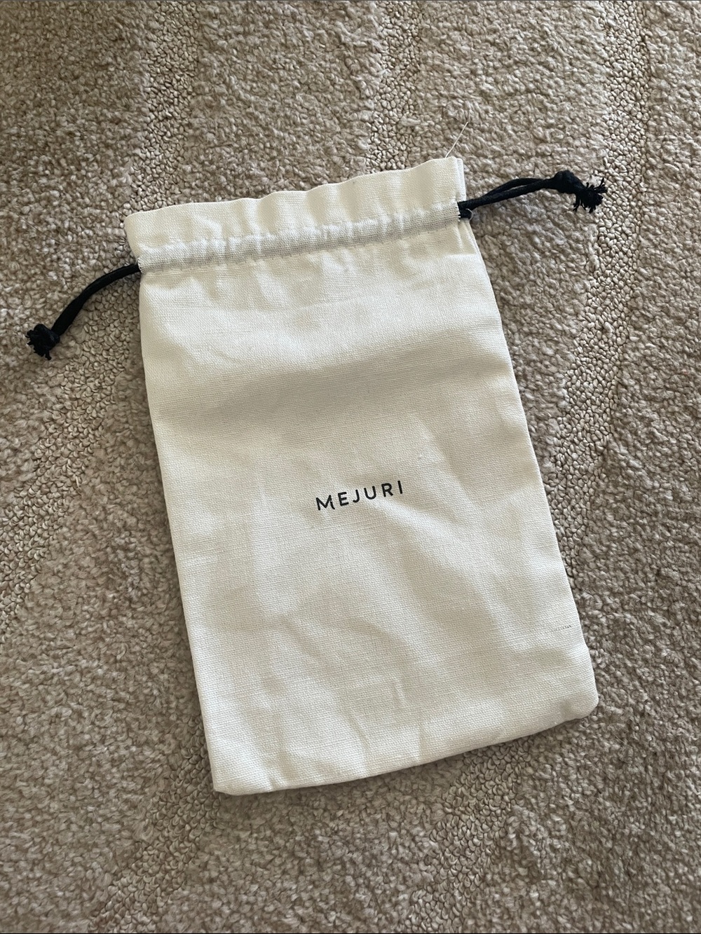 Mejuri Cream Jewelry Drawstring Pouch with Black Ties